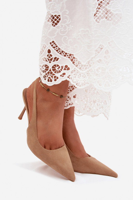 Dames sandalen met dunne hakkenvan eco-suèdeu beige Kevina