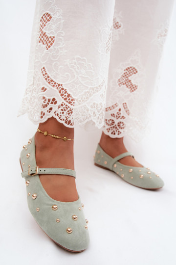 Ballerina's met decoratie en bandjes in munt Cuddly