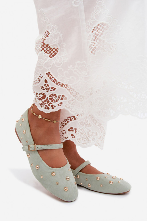 Ballerina's met decoratie en bandjes in munt Cuddly
