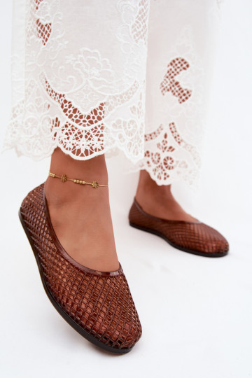 Lace-up rubberen ballerina's in bruin Bonnita
