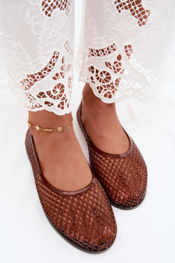 Lace-up rubberen ballerina's in bruin Bonnita 2