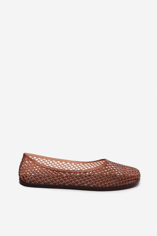 Lace-up rubberen ballerina's in bruin Bonnita