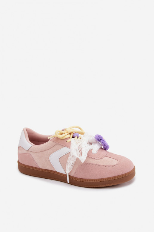 Damesneakers met fancy bloemen en een strik in roze Coastelle