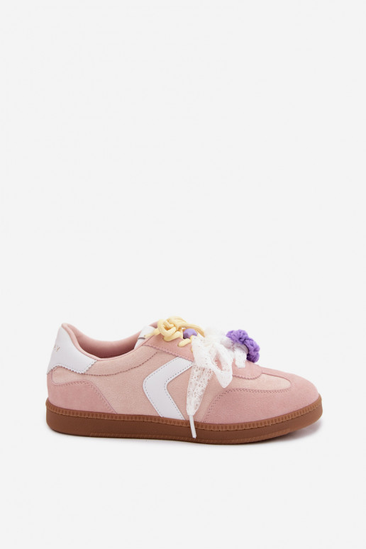 Damesneakers met fancy bloemen en een strik in roze Coastelle