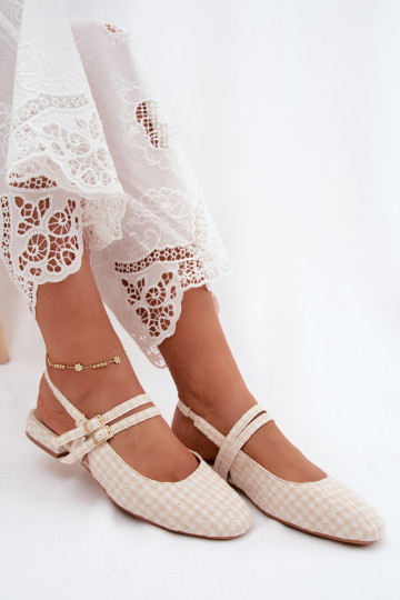 Sandkleurige dames sandalen met bandjes en brede hakken Kamelijah
