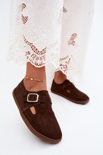 Dameschoenen met gespen van faux suede in chocolade kleur Sombellia