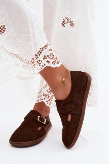 Dameschoenen met gespen van faux suede in chocolade kleur Sombellia 2