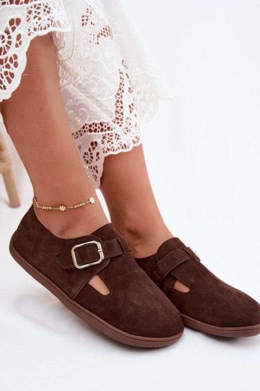Dameschoenen met gespen van faux suede in chocolade kleur Sombellia
