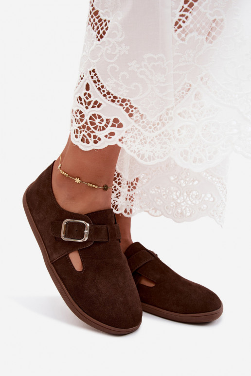 Dameschoenen met gespen van faux suede in chocolade kleur Sombellia