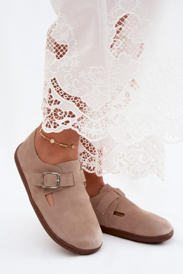 Sandkleurige dames schoenen met gespen van faux suede Sombellia 2