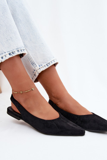 Zwarte ballerina's met open hak van faux suede Merceria