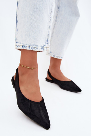 Zwarte ballerina's met open hak van faux suede Merceria 2
