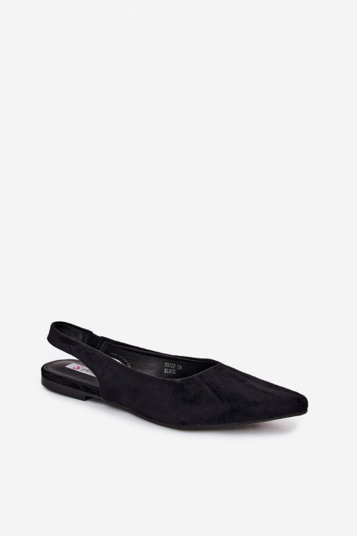 Zwarte ballerina's met open hak van faux suede Merceria