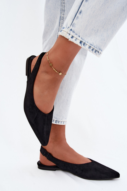 Zwarte ballerina's met open hak van faux suede Merceria