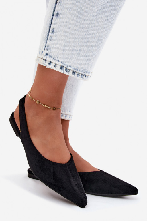 Zwarte ballerina's met open hak van faux suede Merceria
