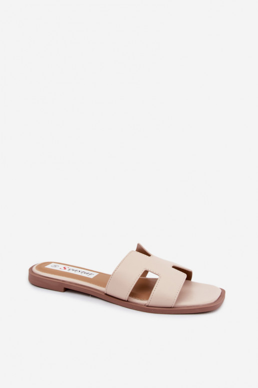 Dameslippers met uitsparingen van faux leather in ivoorkleur Santoria
