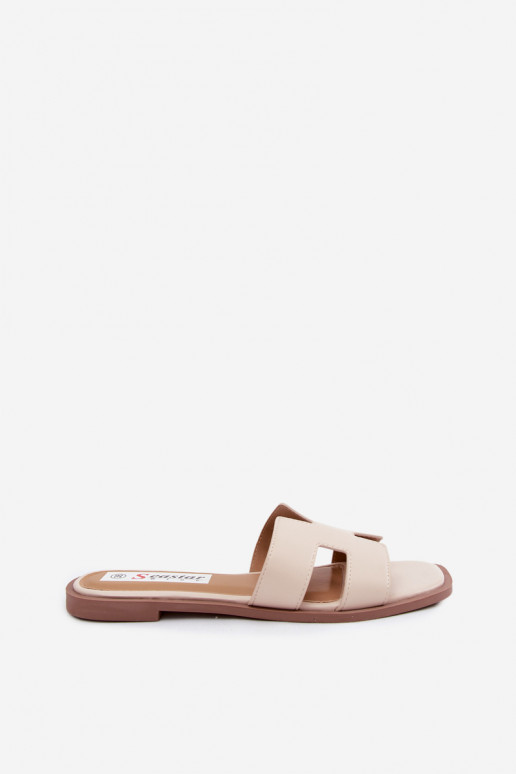 Dameslippers met uitsparingen van faux leather in ivoorkleur Santoria