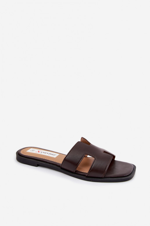 Faux leather dames slippers met uitsparingen CzekoladoĮe Santoria
