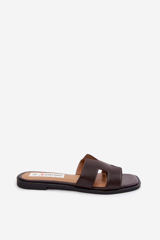 Faux leather dames slippers met uitsparingen CzekoladoĮe Santoria