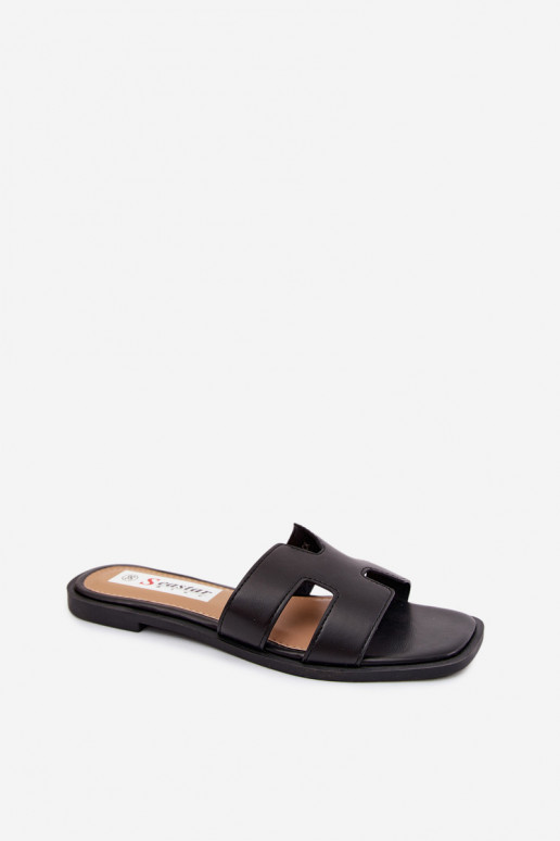 Zwarte faux leren dames slippers met uitsparingen Santoria