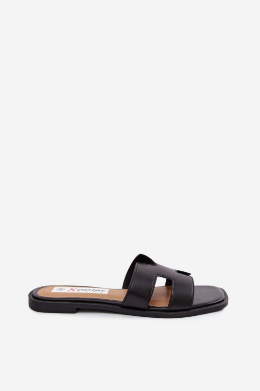 Zwarte faux leren dames slippers met uitsparingen Santoria