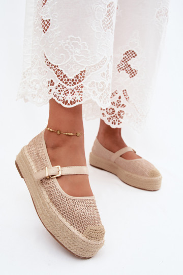 Zandkleurige espadrilles met bandjes op een platform Coastina