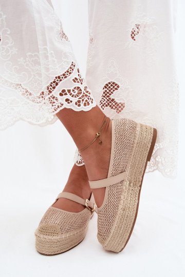 Zandkleurige espadrilles met bandjes op een platform Coastina 2