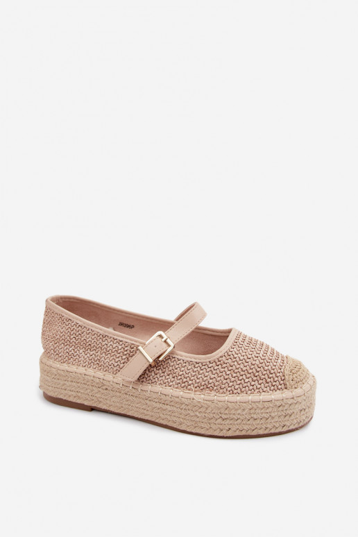 Zandkleurige espadrilles met bandjes op een platform Coastina