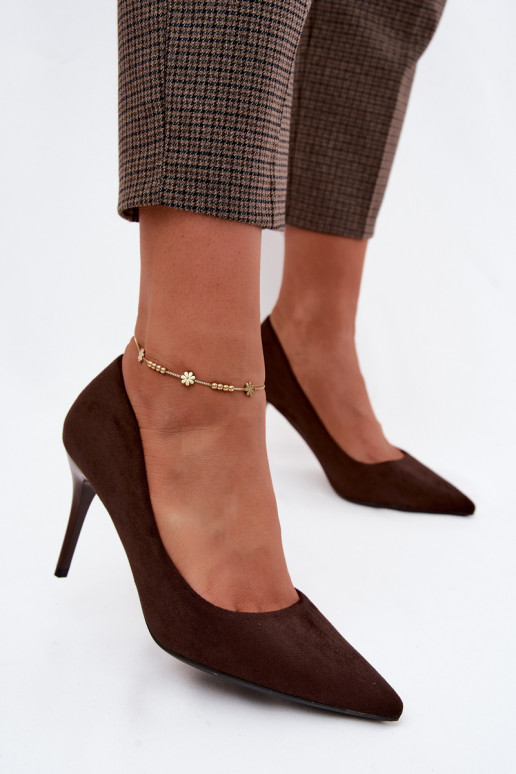 Chocoladekleurige hoge hakken van faux suede Tropessa