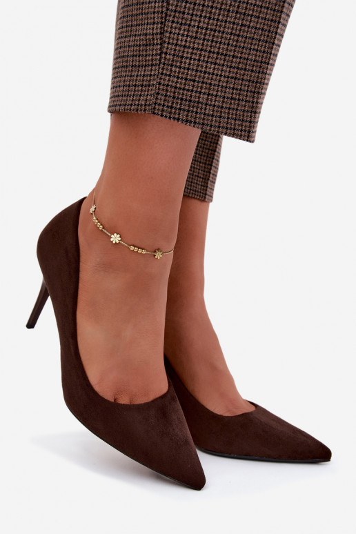 Chocoladekleurige hoge hakken van faux suede Tropessa