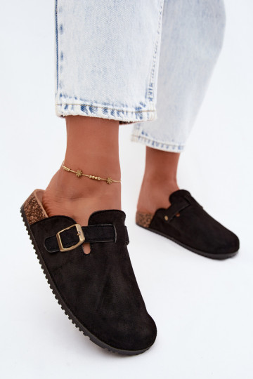 Zwarte damesklompen met gespen van faux suede Tropina 2