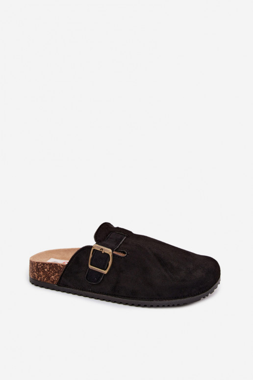 Zwarte damesklompen met gespen van faux suede Tropina