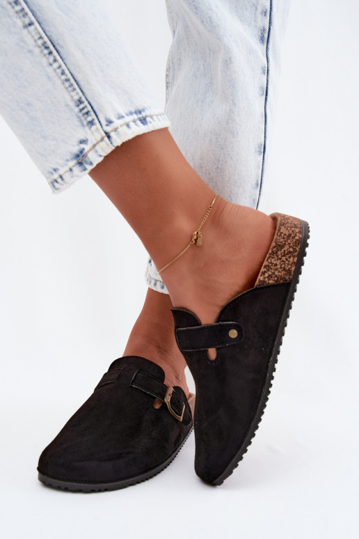 Zwarte damesklompen met gespen van faux suede Tropina