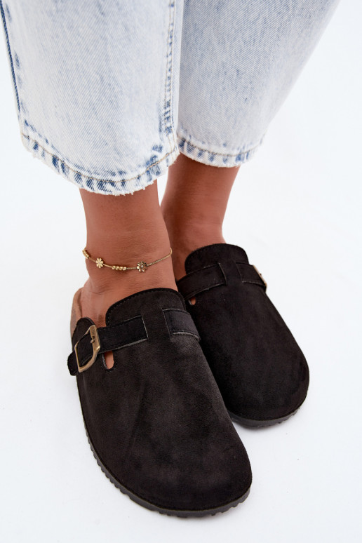 Zwarte damesklompen met gespen van faux suede Tropina