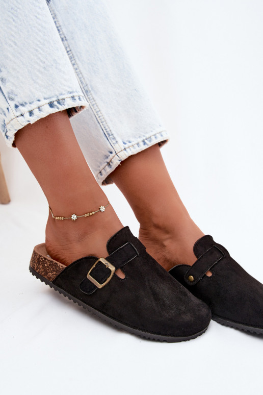 Zwarte damesklompen met gespen van faux suede Tropina
