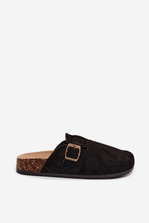 Zwarte damesklompen met gespen van faux suede Tropina
