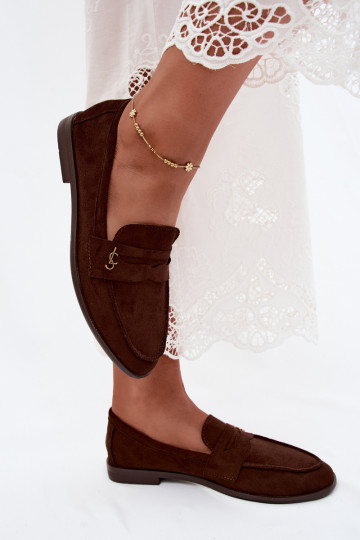Chocoladekleurige damesmokasins van faux suede Prestelle