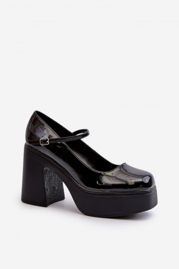 Dames zwarte schoenen met glanzend effect en platform Big Star NN274004 2