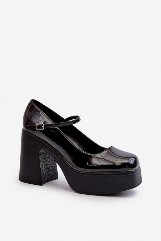 Dames zwarte schoenen met glanzend effect en platform Big Star NN274004