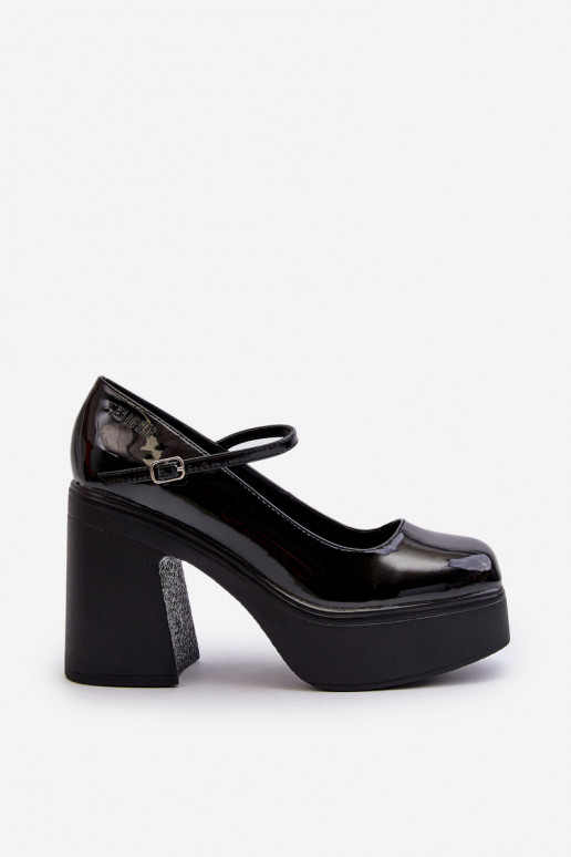 Dames zwarte schoenen met glanzend effect en platform Big Star NN274004