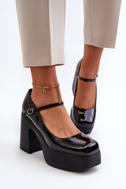 Dames zwarte schoenen met glanzend effect en platform Big Star NN274004