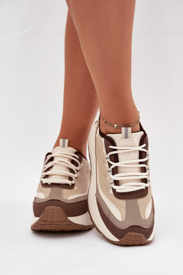 Dames zandkleurige sneakers met platform Big Star SS274002 HI-POLY SYSTEM 2