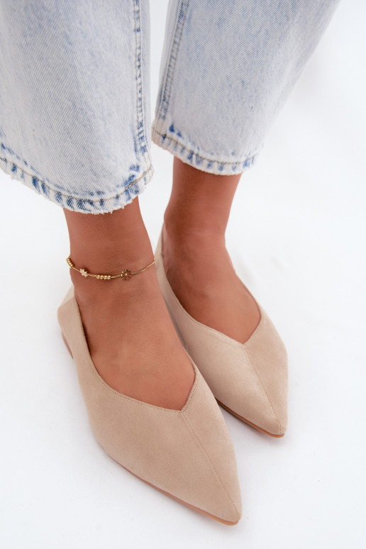 Beige puntige ballerina's van faux suede Corabella