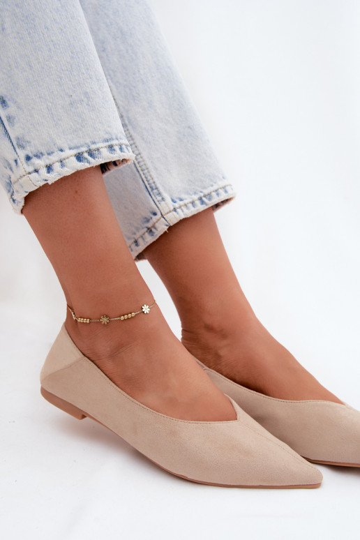 Beige puntige ballerina's van faux suede Corabella