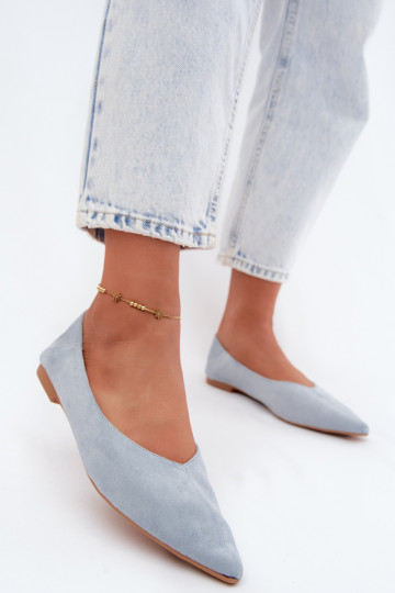Blauwe puntige ballerina's van faux suede Corabella 2