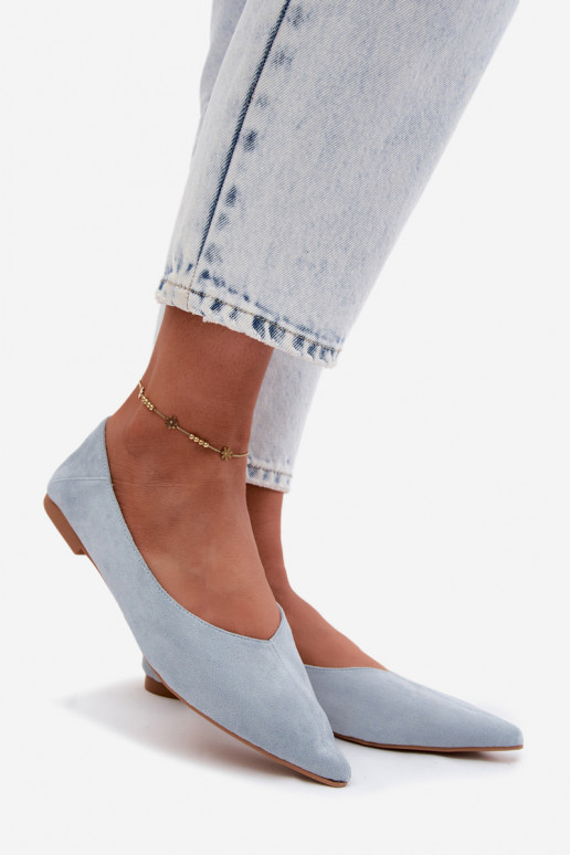 Blauwe puntige ballerina's van faux suede Corabella