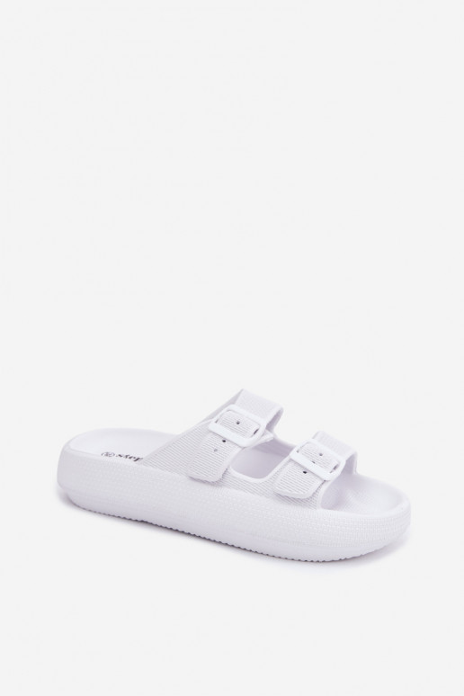 Vrouwen slippers met schuim en bandjes witte kleur Sharmen