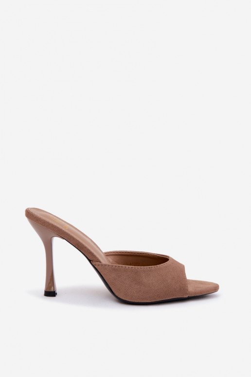 Slippers met dunne hakken van faux suede in kaki Cherryssa