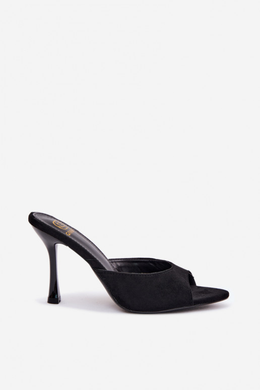 Slippers met dunne hakken van faux suede in zwart Cherryssa