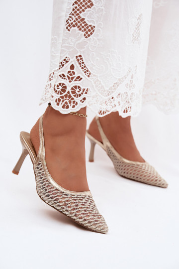 Mesh sandalen met dunne hakken in goud Tai turingoria 2